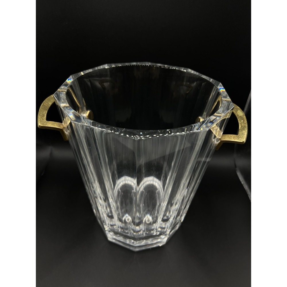 Vintage Baccarat Maxim Heavy Crystal Ice Bucket Brass Handles Signed - Picture 3 of 8